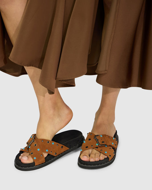 Hear Me Beaded Sandal - Tan/Black