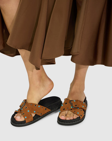 Hear Me Beaded Sandal - Tan/Black