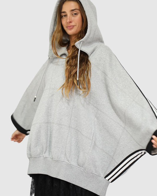 Living by the Ocean Oversized Striped Hoodie – Grey Melange
