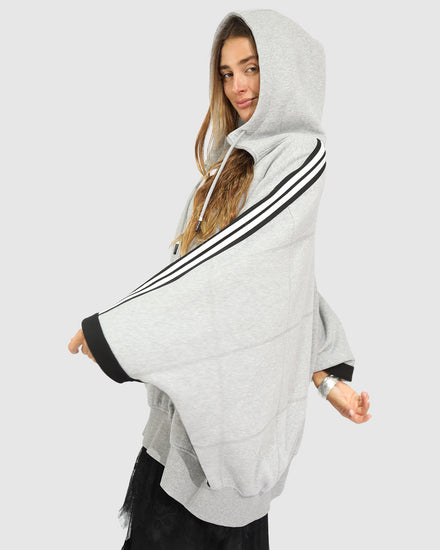Living by the Ocean Oversized Striped Hoodie – Grey Melange
