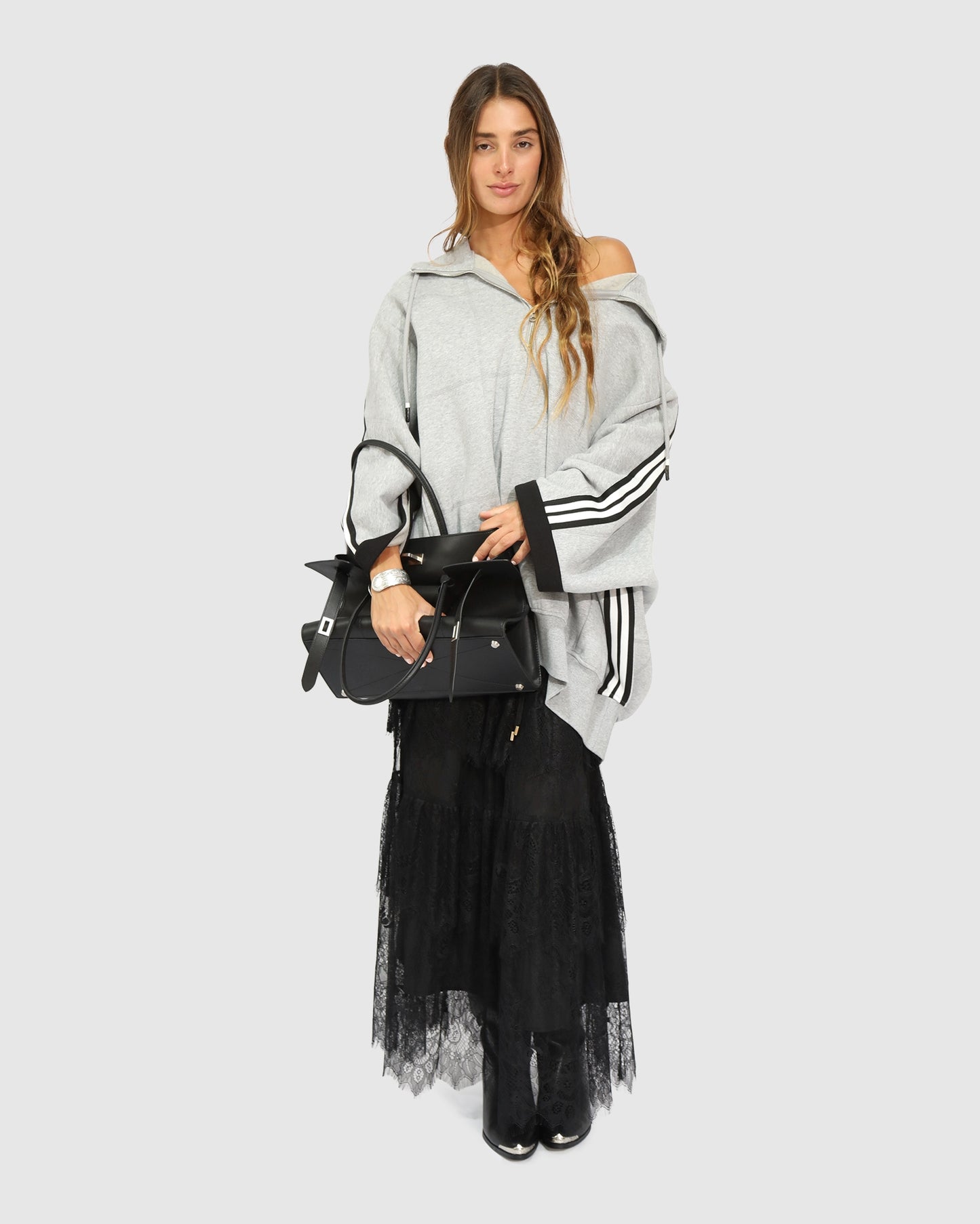 Living by the Ocean Oversized Striped Hoodie – Grey Melange