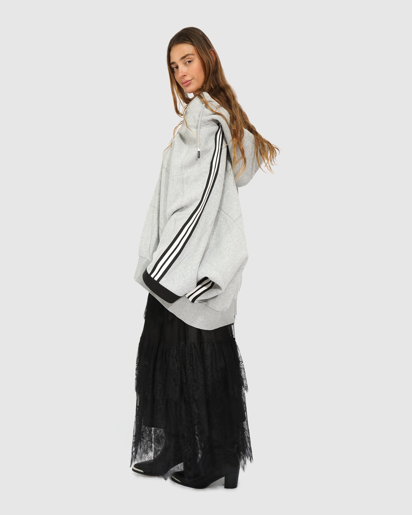 Living by the Ocean Oversized Striped Hoodie – Grey Melange