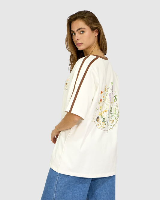 Book Of Love Raglan Sleeve Oversized T-Shirt - Cream/Chocolate