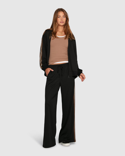 Beach Front Striped Wide Leg Pants - Black