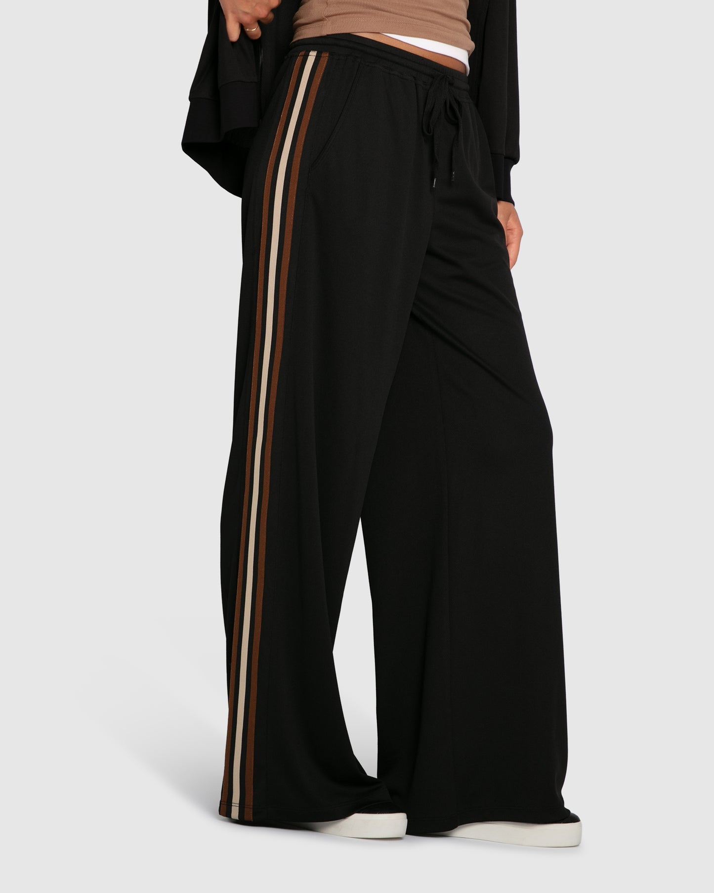 Beach Front Striped Wide Leg Pants - Black