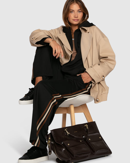 Beach Front Striped Wide Leg Pants - Black