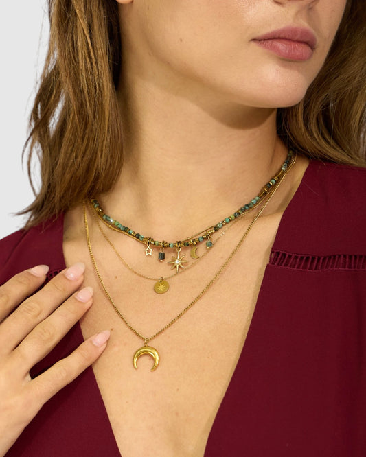 Into The Rainforest Necklace - Gold/Jade