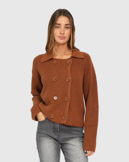 Make It With You Buttoned Cardi Jacket - Dark Vicuna
