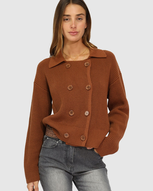 Make It With You Buttoned Cardi Jacket - Dark Vicuna