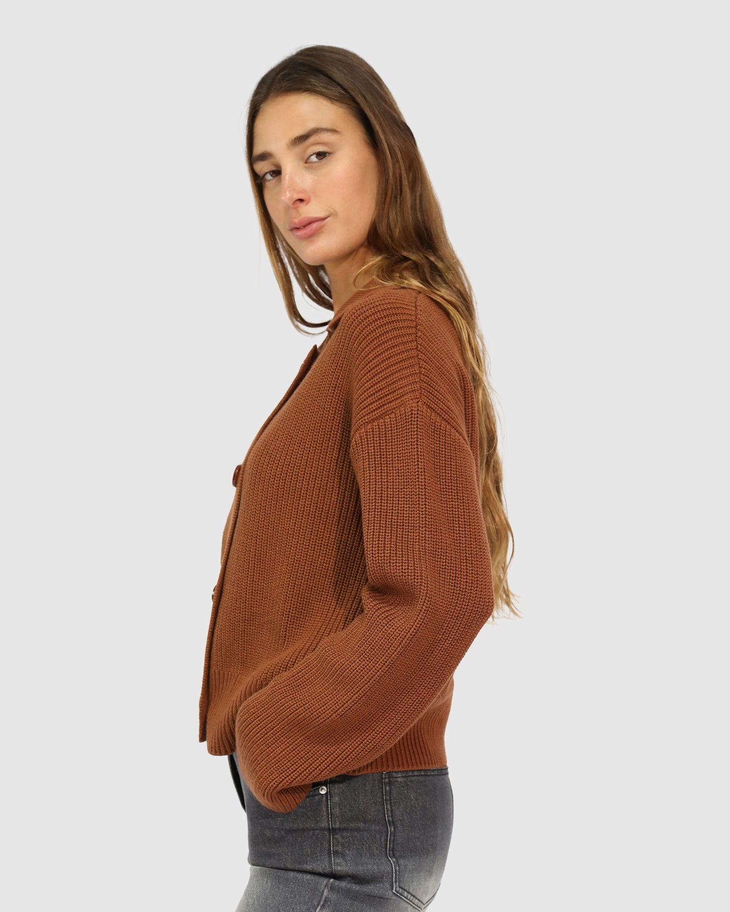 Make It With You Buttoned Cardi Jacket - Dark Vicuna