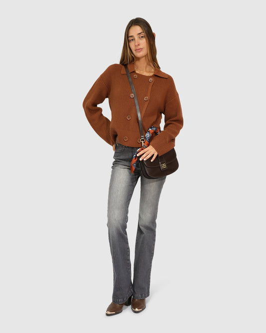 Make It With You Buttoned Cardi Jacket - Dark Vicuna