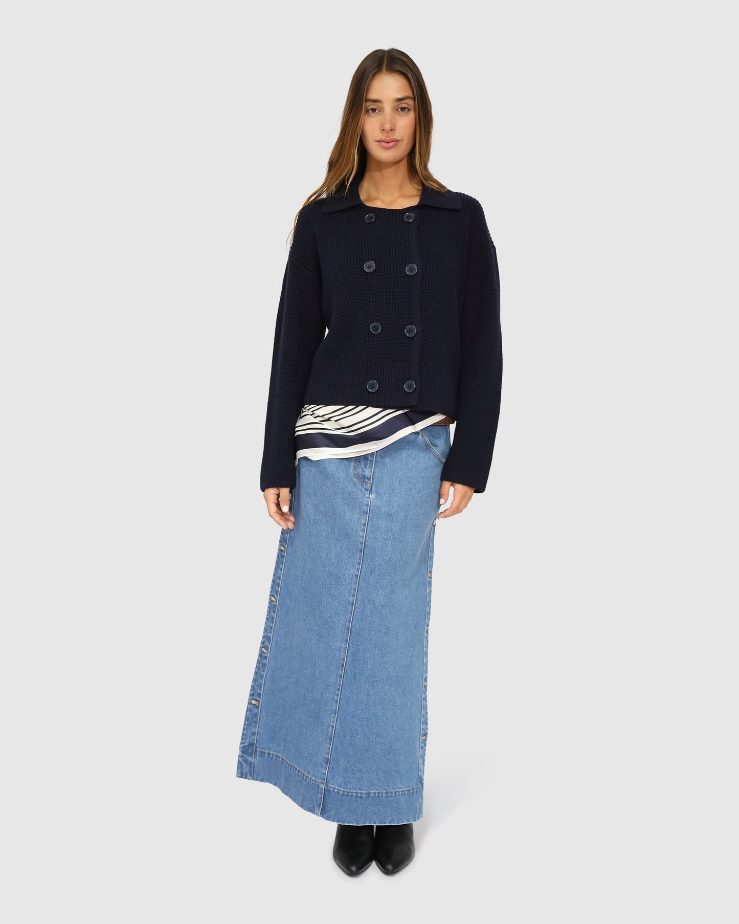 Make It With You Buttoned Cardi Jacket - Navy