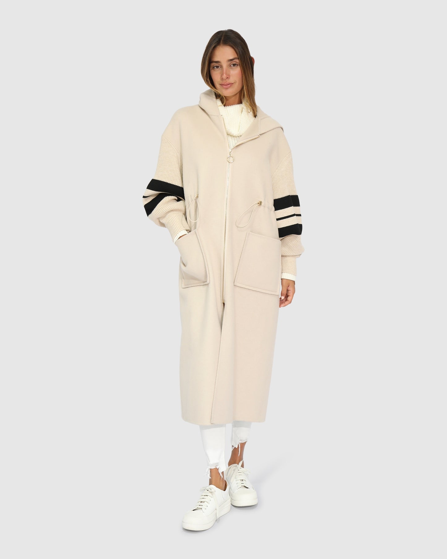 Cool Kid Hooded Coat - White Sand