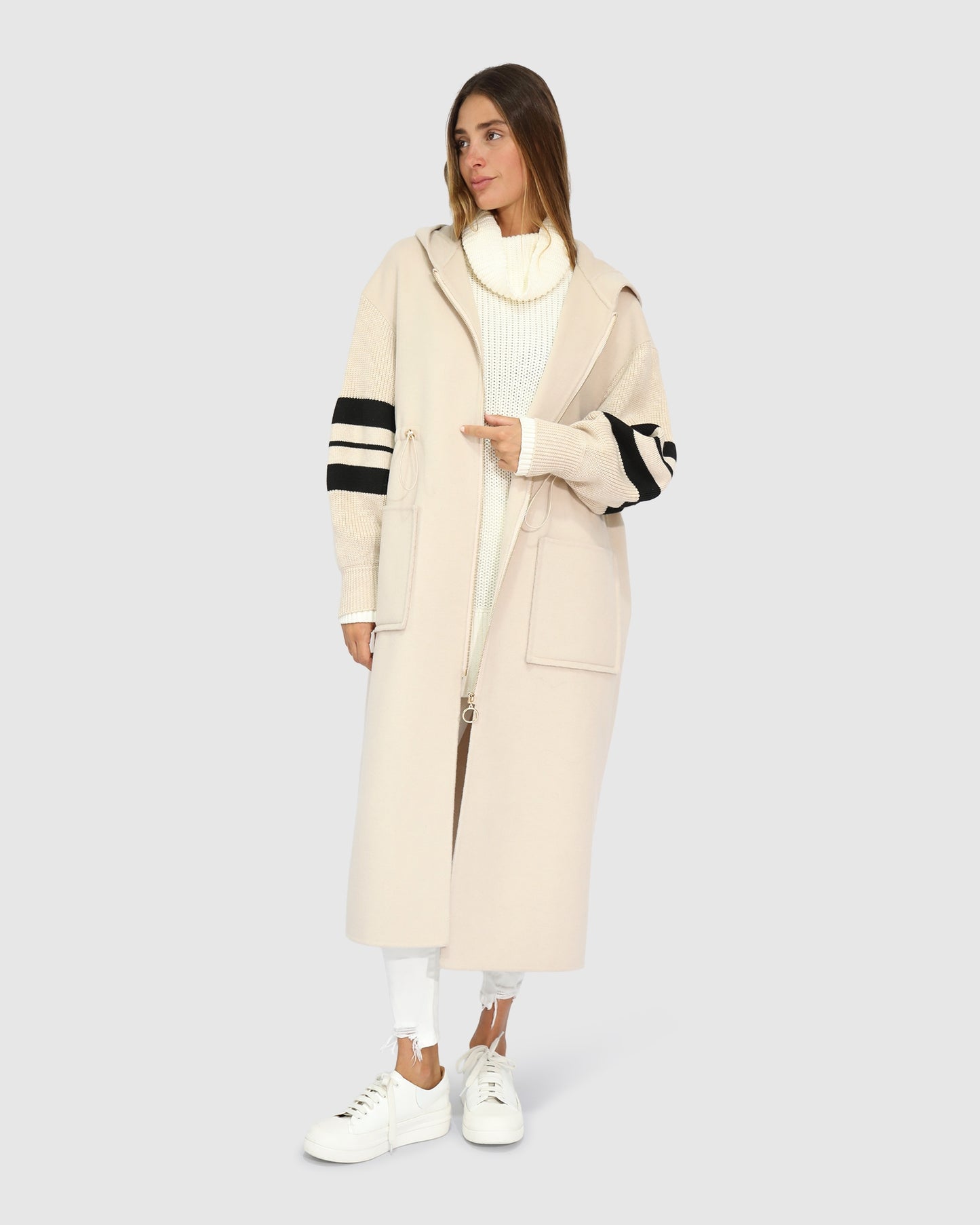 Cool Kid Hooded Coat - White Sand