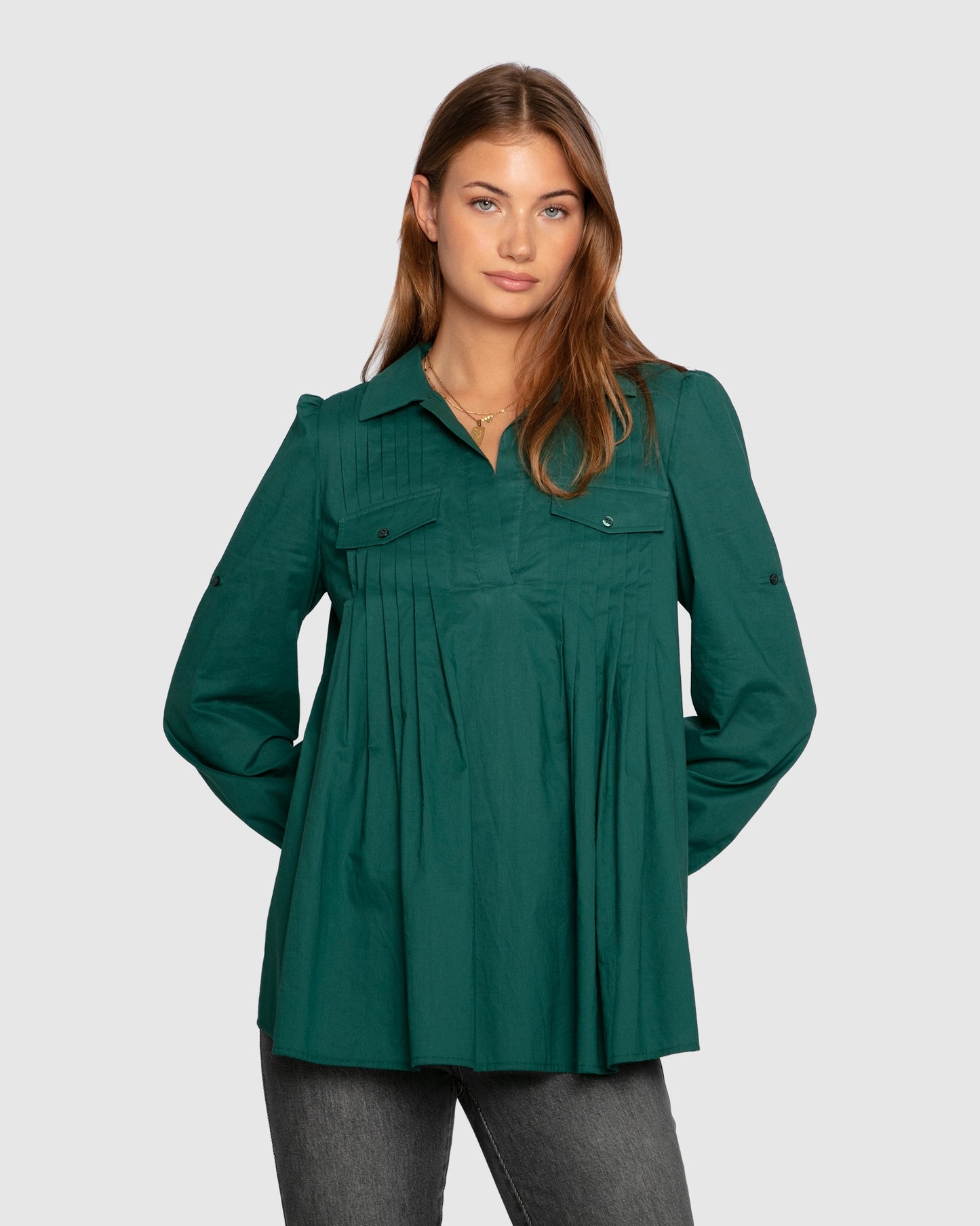 Catch Feelings Pintuck Shirt - Washed Green