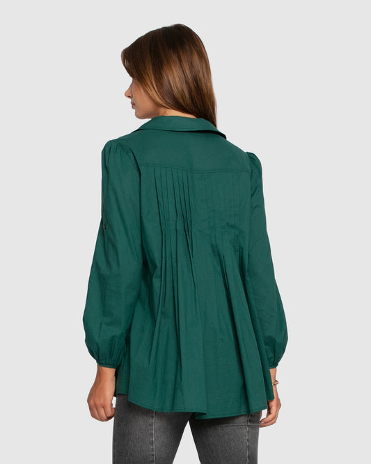 Catch Feelings Pintuck Shirt - Washed Green