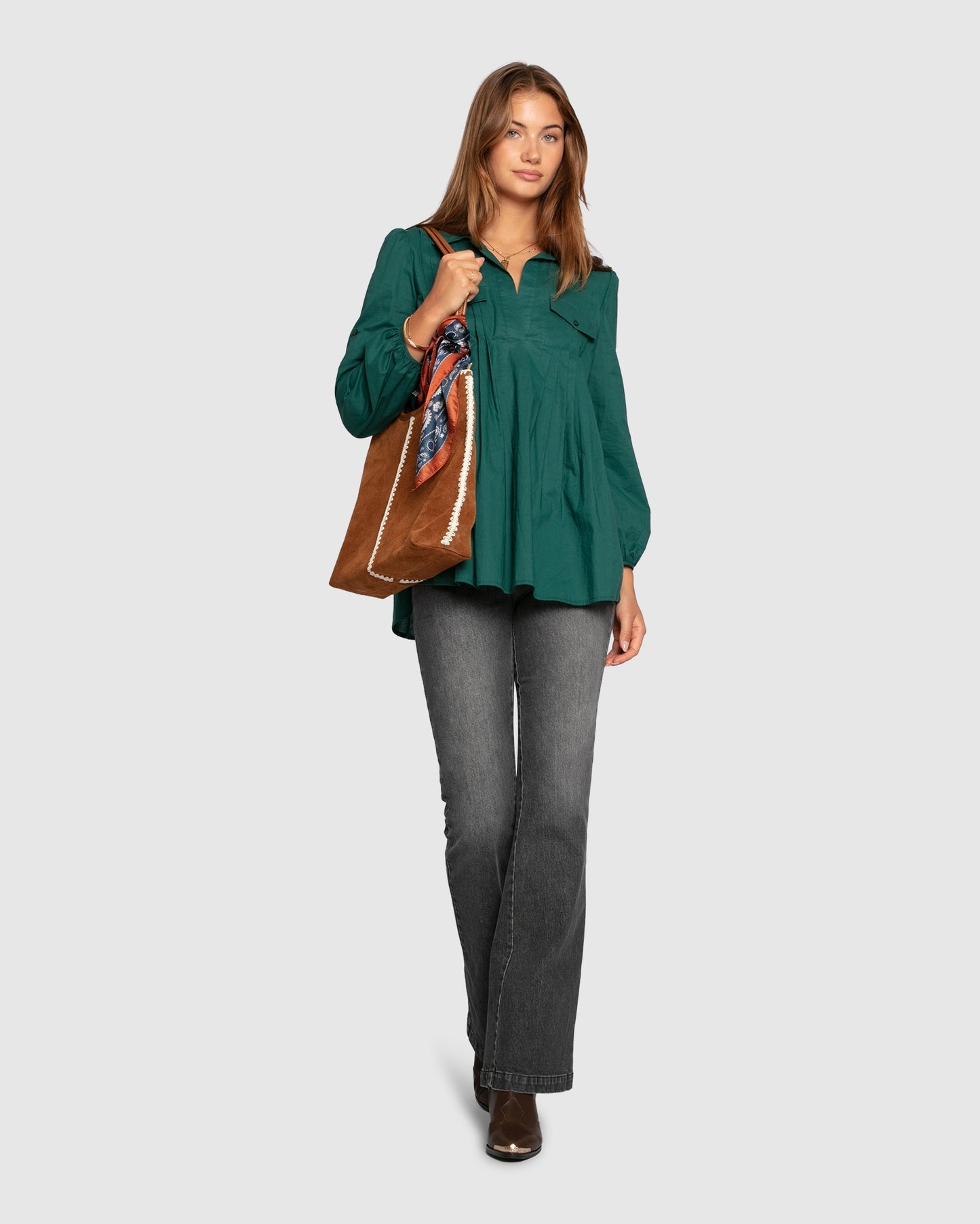 Catch Feelings Pintuck Shirt - Washed Green