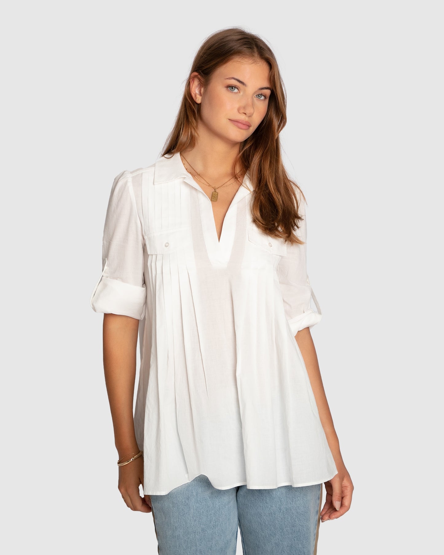 Catch Feelings Pintuck Shirt - White