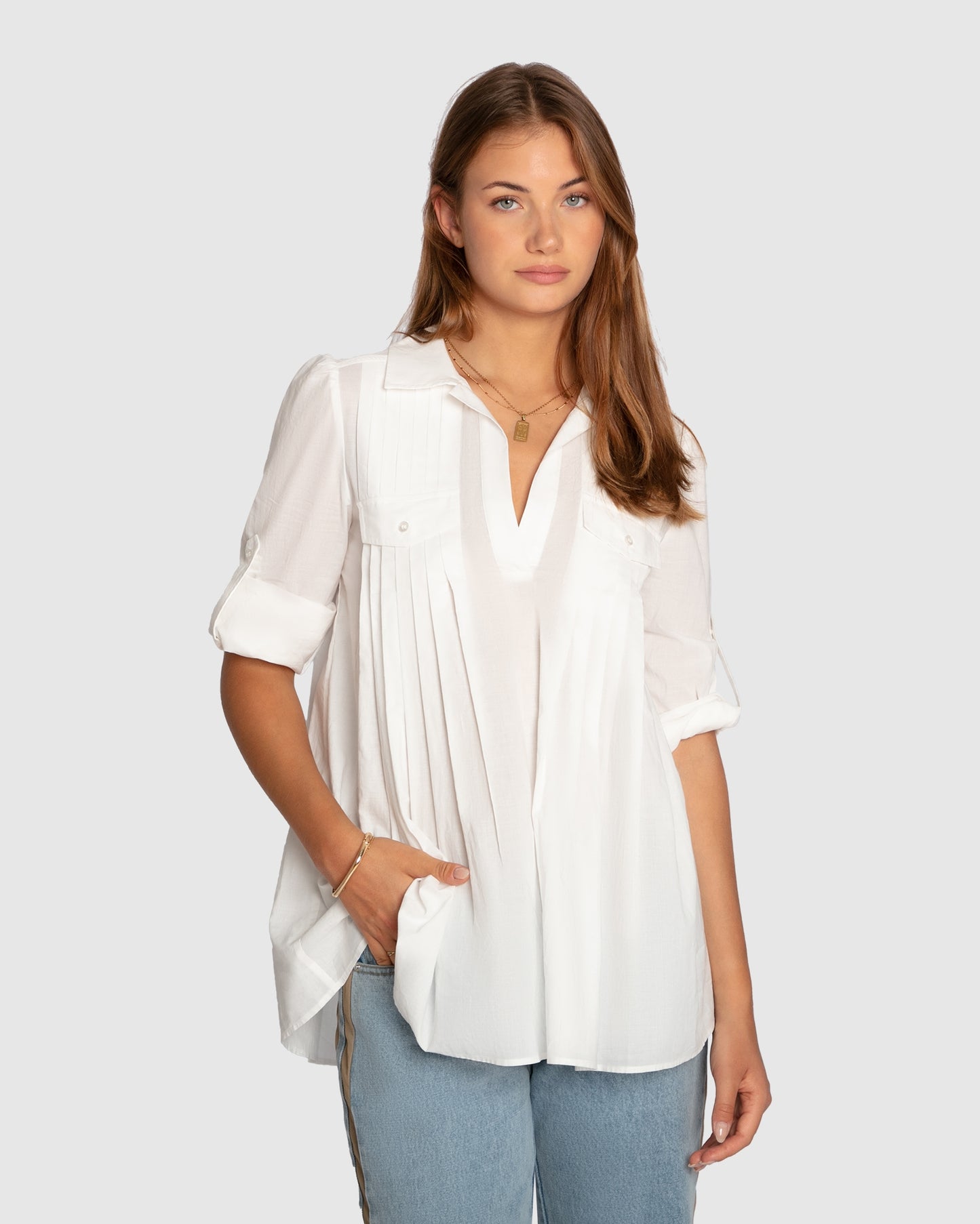 Catch Feelings Pintuck Shirt - White
