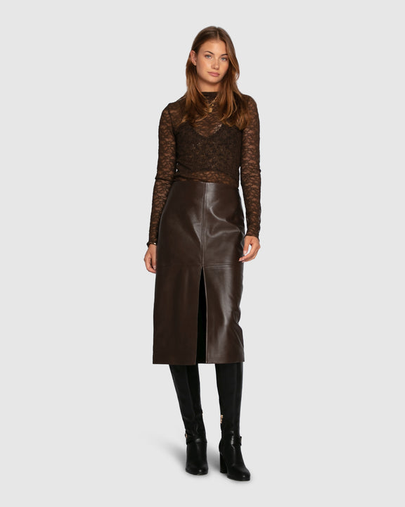 Understated Leather Pencil Skirt - Chocolate