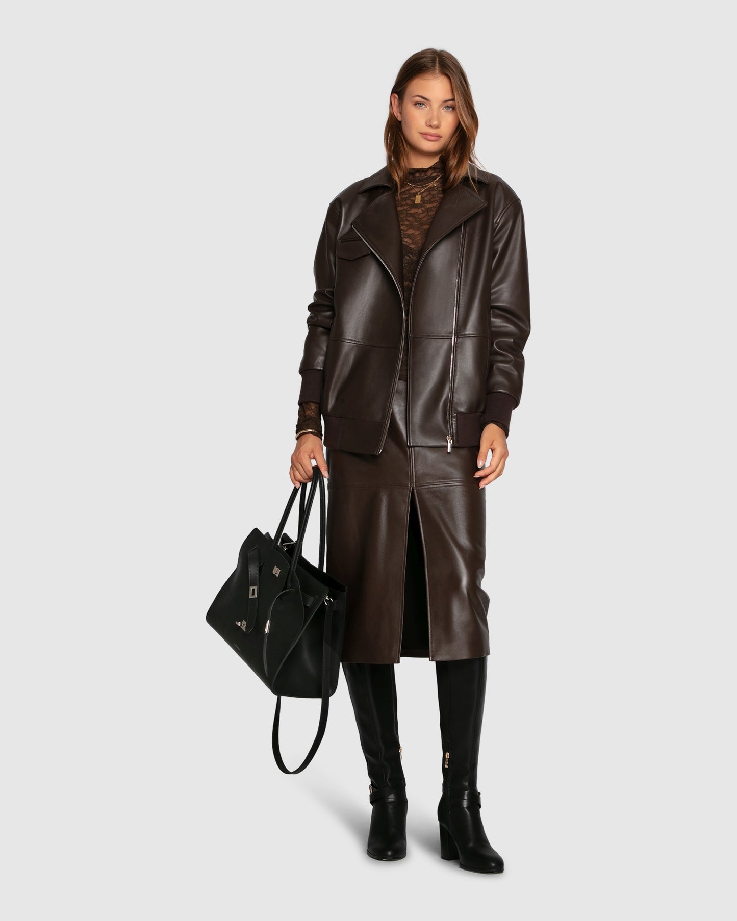 Understated Leather Pencil Skirt - Chocolate