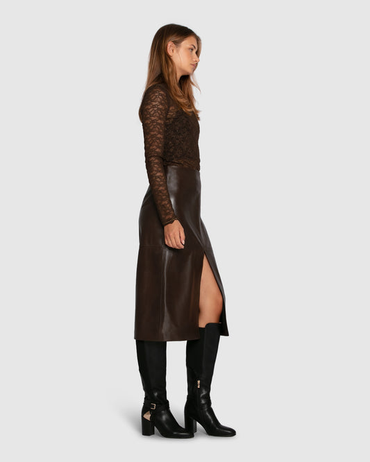 Understated Leather Pencil Skirt - Chocolate