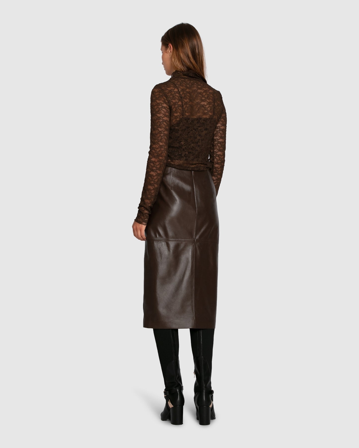 Understated Leather Pencil Skirt - Chocolate