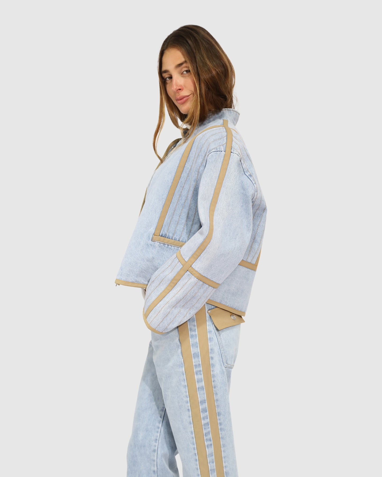 Free And Forward Quilted Denim Jacket - Light Denim Wash