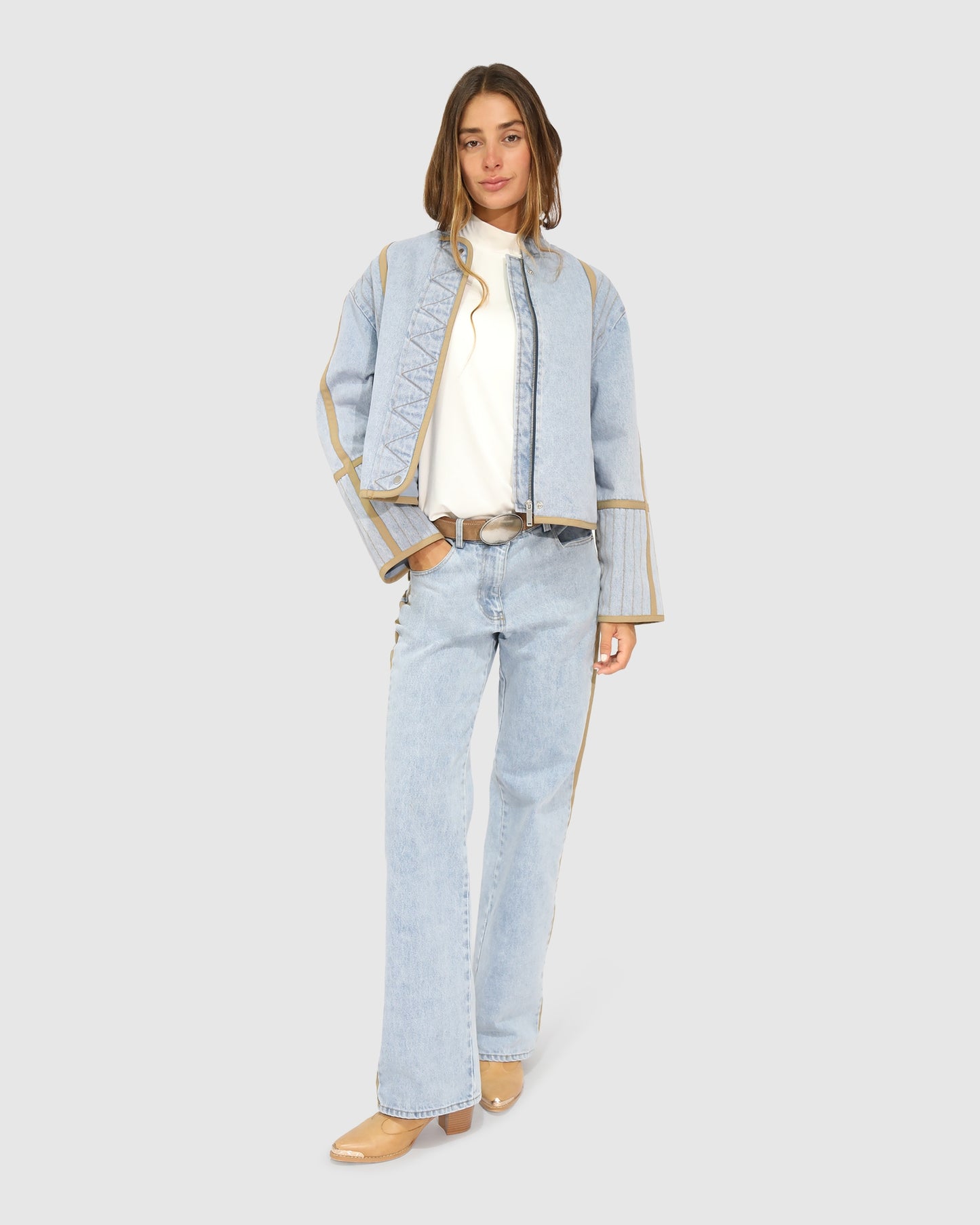 Free And Forward Quilted Denim Jacket - Light Denim Wash