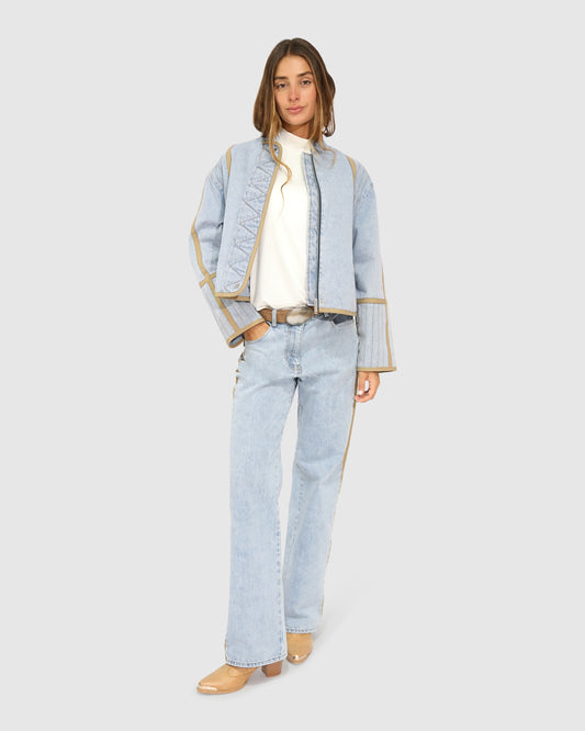 Free And Forward Quilted Denim Jacket - Light Denim Wash