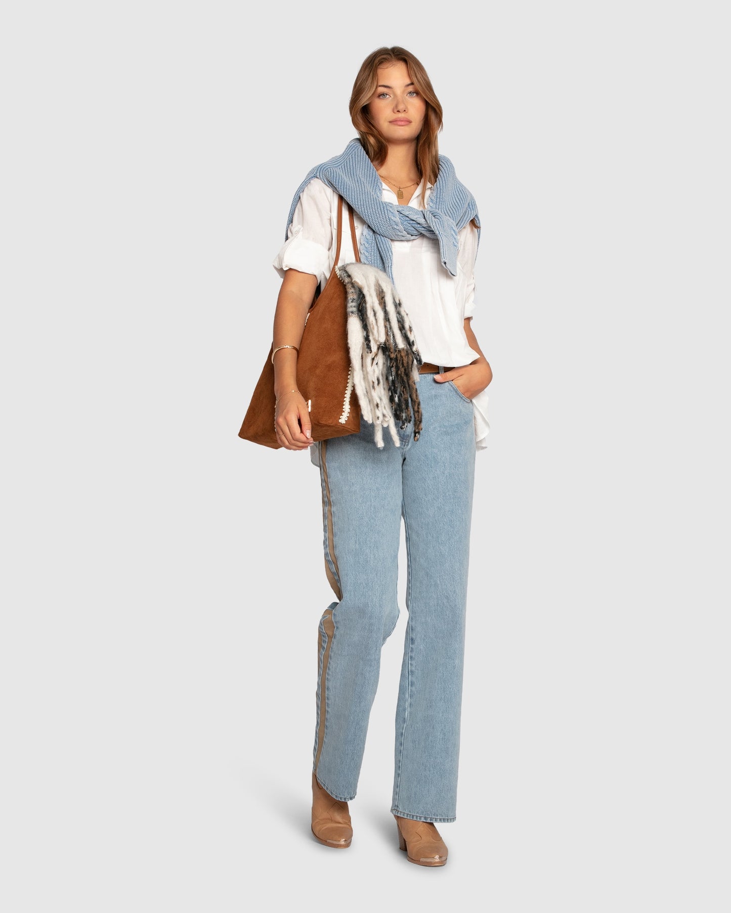 Rebel Mid Rise Side Stripe Denim Jeans - Light Denim Wash