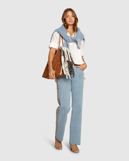 Rebel Mid Rise Side Stripe Denim Jeans - Light Denim Wash