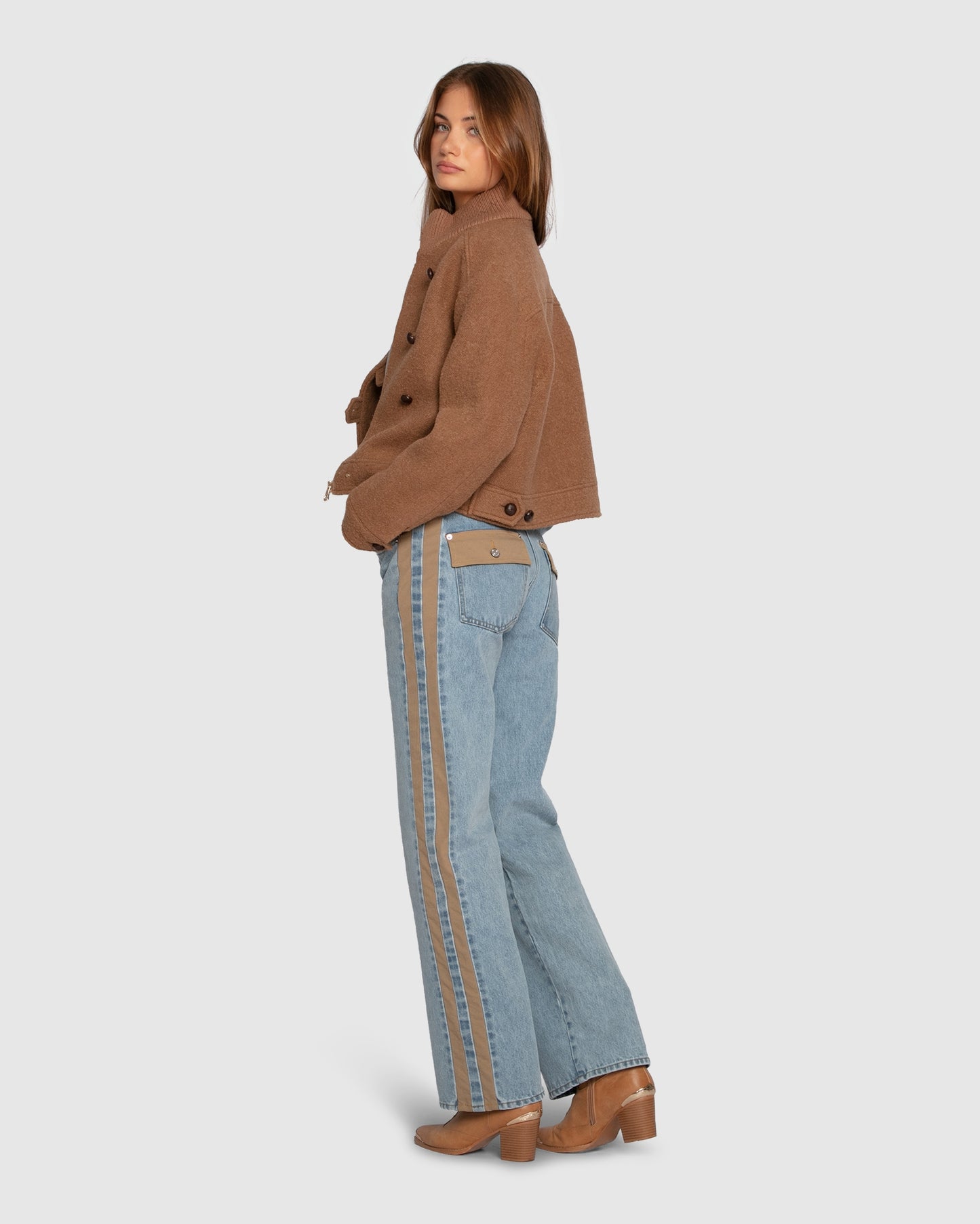 Rebel Mid Rise Side Stripe Denim Jeans - Light Denim Wash
