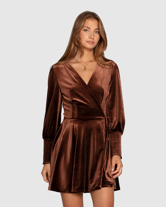 Loved You First Velvet Mini Dress - Chocolate