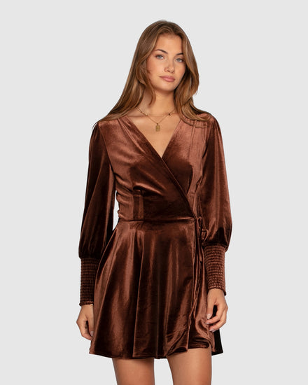 Loved You First Velvet Mini Dress - Chocolate