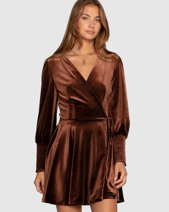 Loved You First Velvet Mini Dress - Chocolate