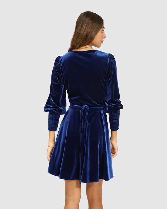 Loved You First Velvet Mini Dress - Navy