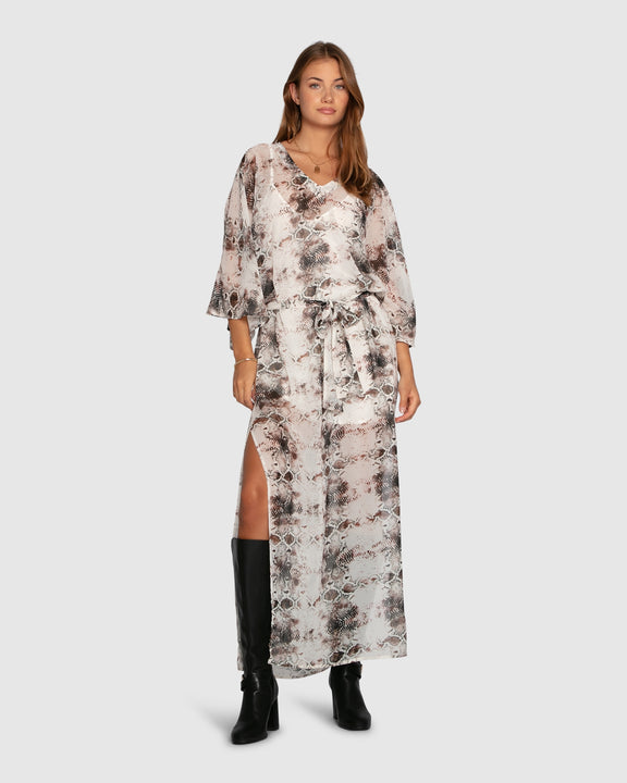 Heart On Fire Snake Print Kaftan - Chocolate