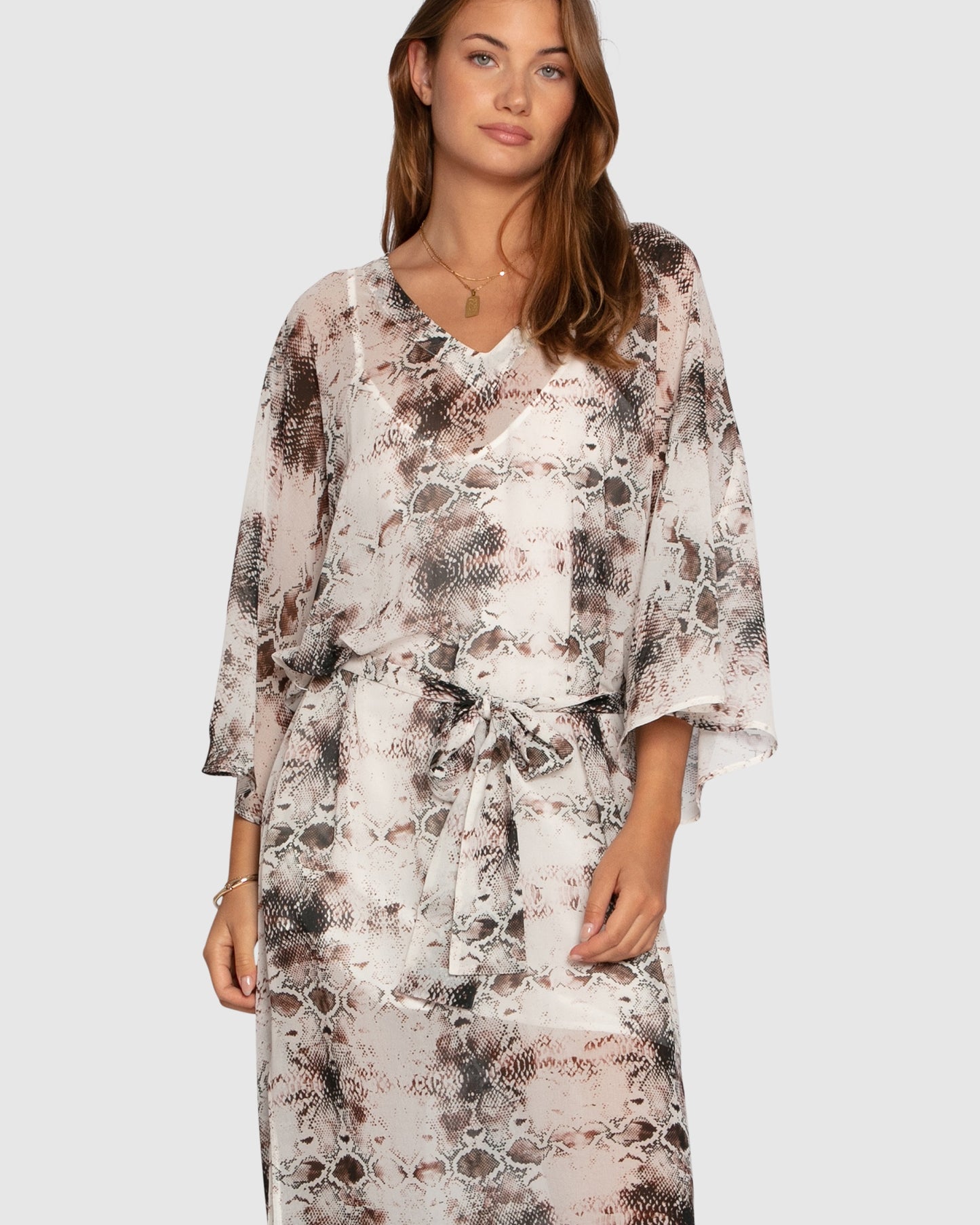 Heart On Fire Snake Print Kaftan - Chocolate