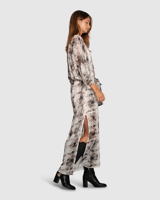 Heart On Fire Snake Print Kaftan - Chocolate