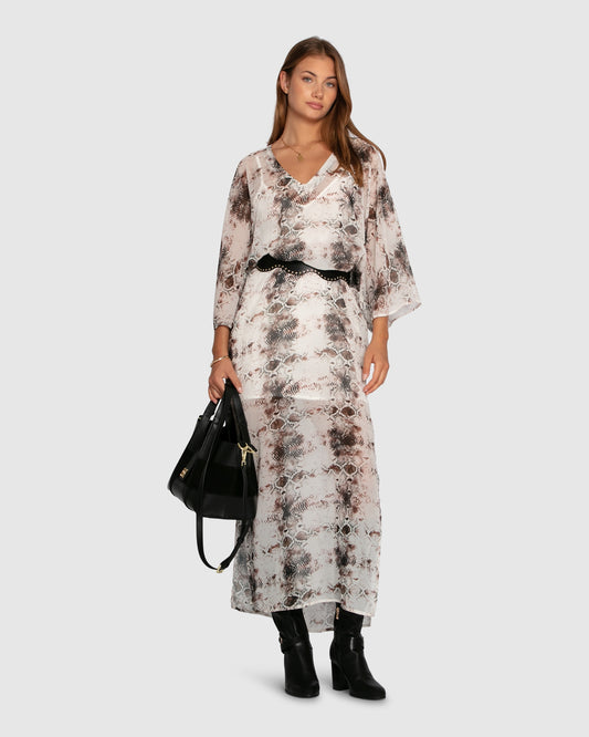 Heart On Fire Snake Print Kaftan - Chocolate