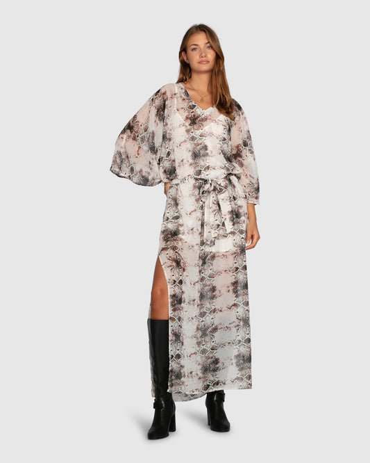 Heart On Fire Snake Print Kaftan - Chocolate