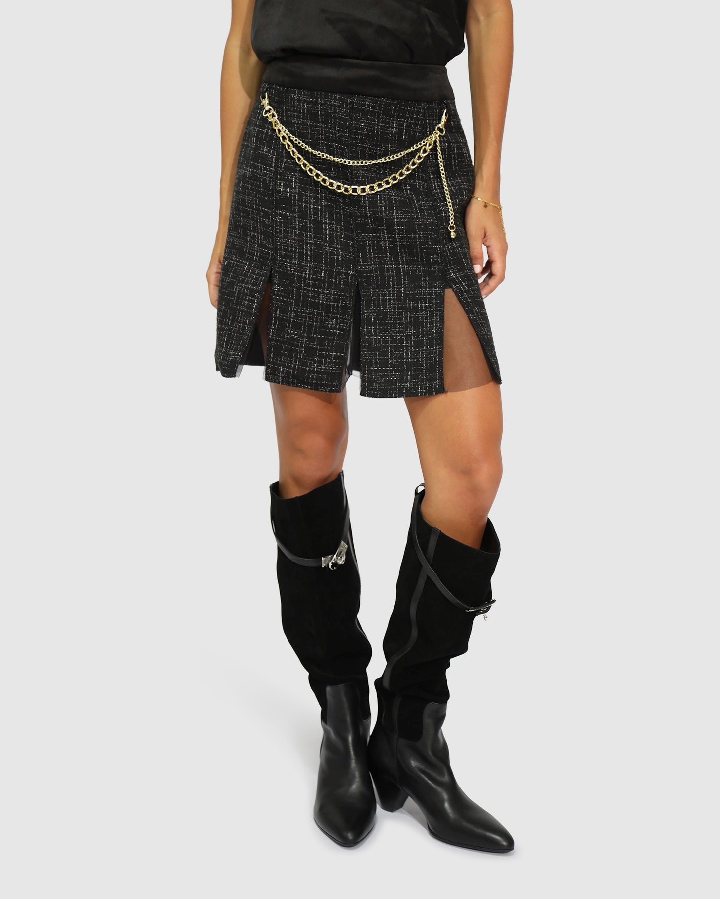 Set Me Free Tweed Skirt - Black
