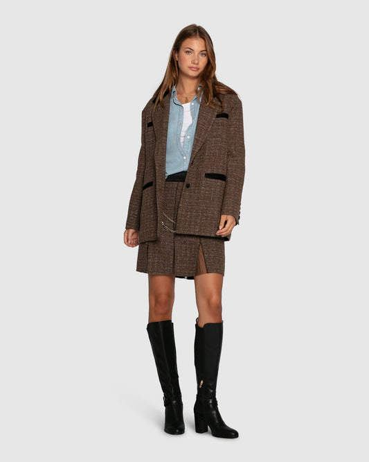 Set Me Free Tweed Skirt - Dark Khaki