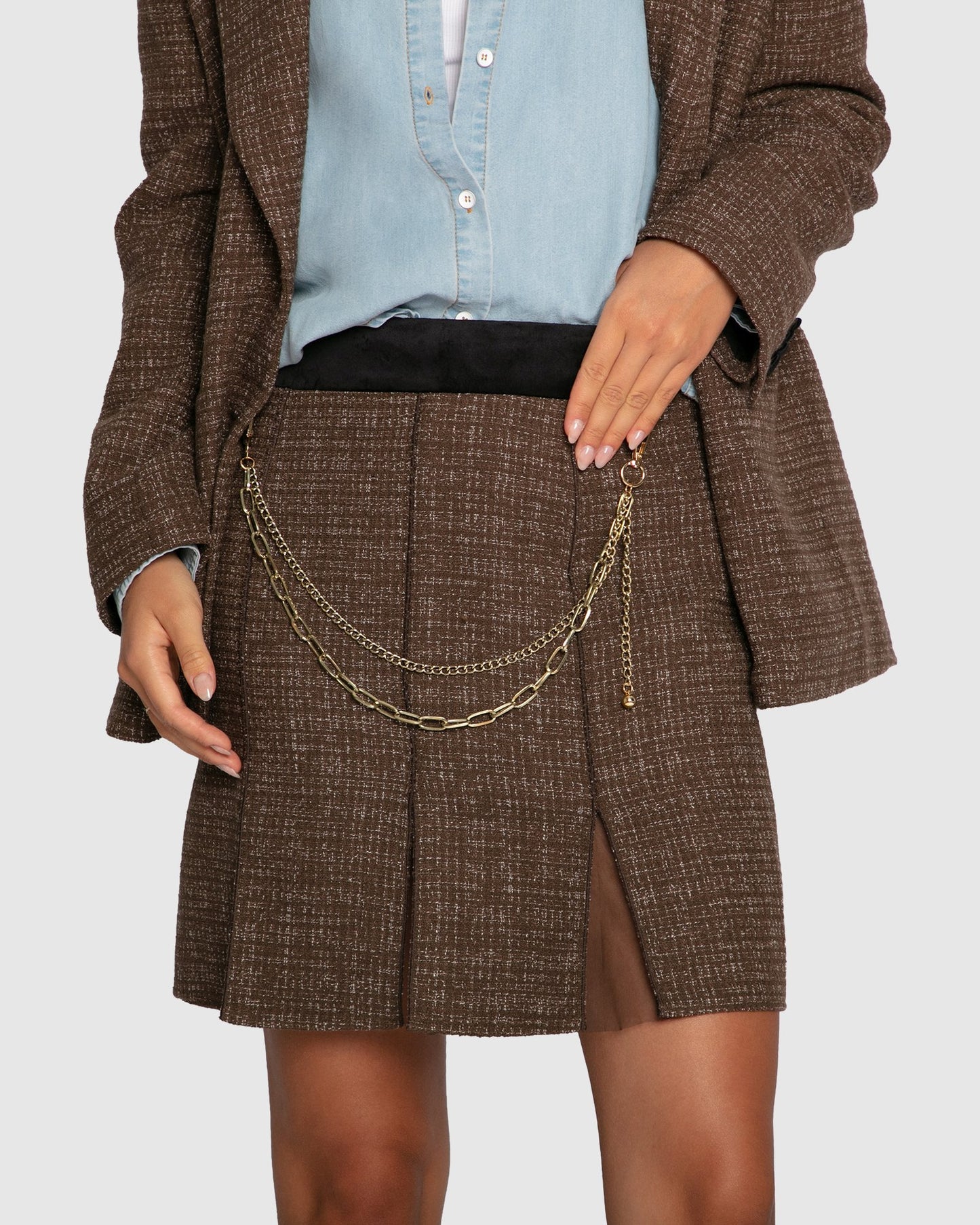 Set Me Free Tweed Skirt - Dark Khaki