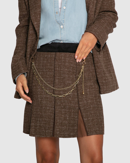 Set Me Free Tweed Skirt - Dark Khaki