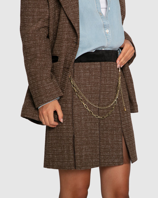 Set Me Free Tweed Skirt - Dark Khaki
