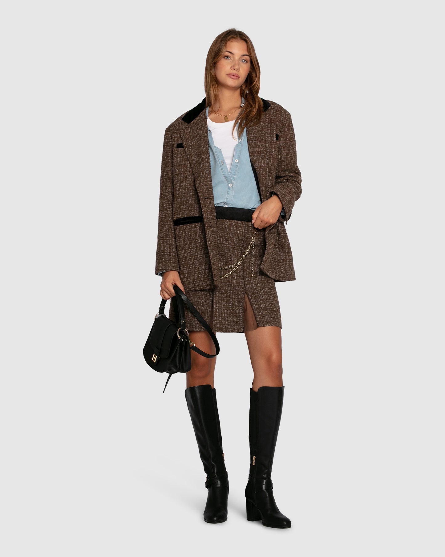 Set Me Free Tweed Skirt - Dark Khaki