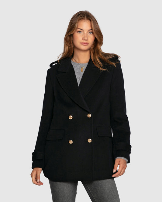 Harbour Military Wool Blend Pea Coat - Navy