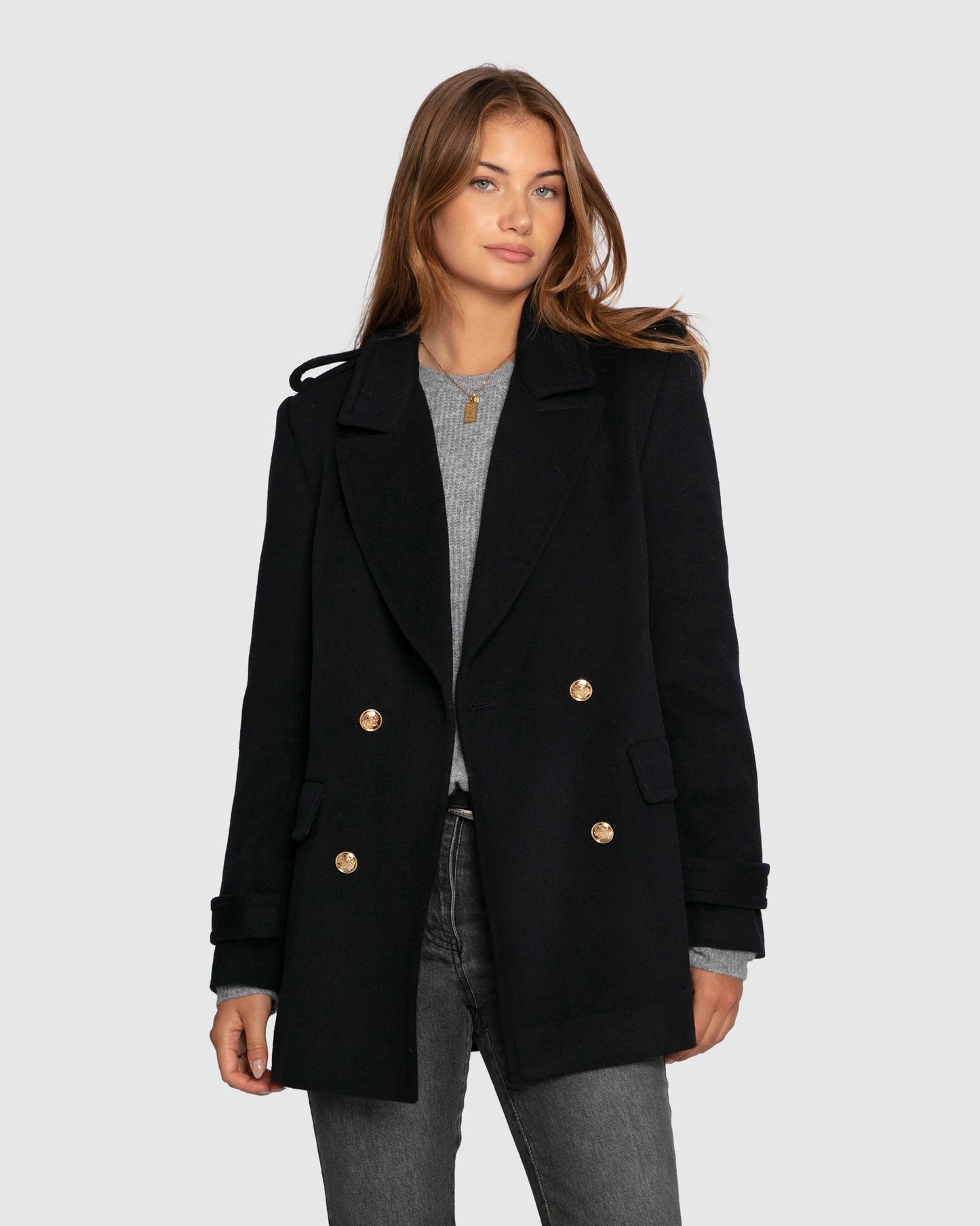 Harbour Military Wool Blend Pea Coat - Navy